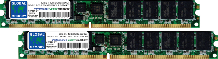8GB (2 x 4GB) DDR2 400/533/667MHz 240-PIN ECC REGISTERED VLP DIMM (VLP RDIMM) MEMORY RAM KIT FOR SERVERS/WORKSTATIONS/MOTHERBOARDS (4 RANK KIT CHIPKILL)